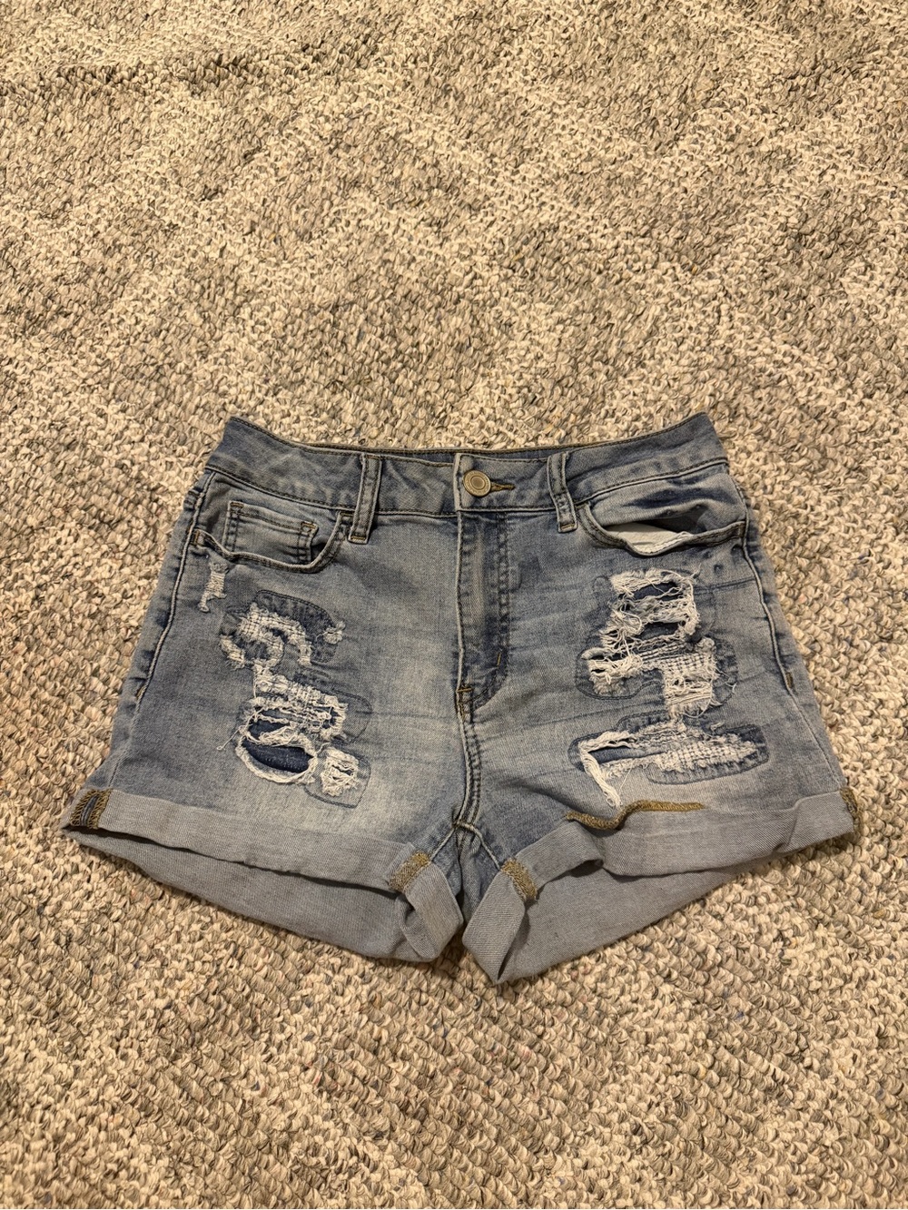 SO Light Blue Distressed Roll-Hem Jean Shorts